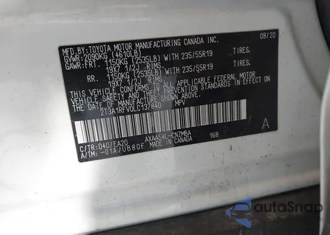 2020 Toyota Rav4 Xle Premium z USA, uszkodzony, nr VIN 2T3A1RFV0LC137840